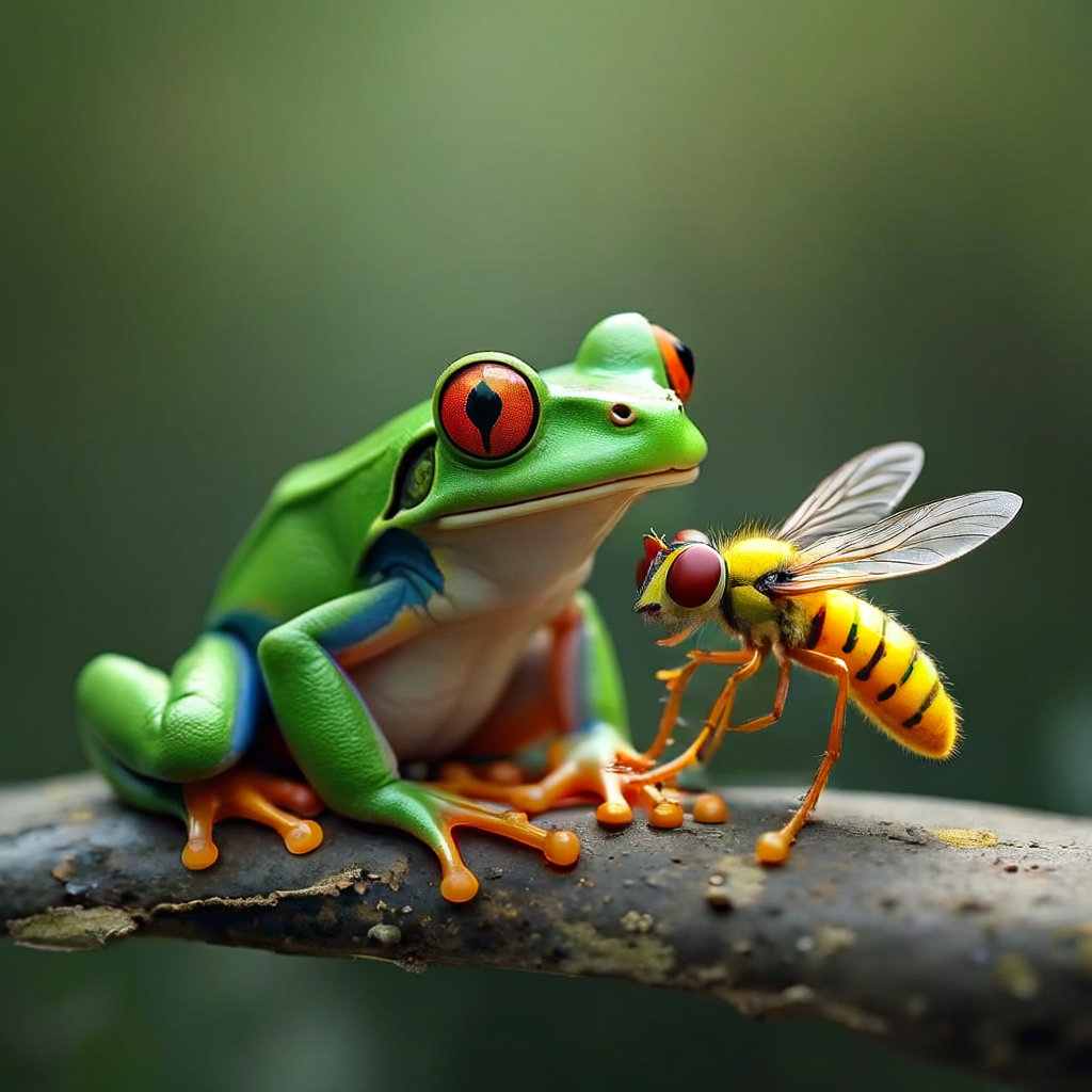 Green frog yellow fly - Search-Guided