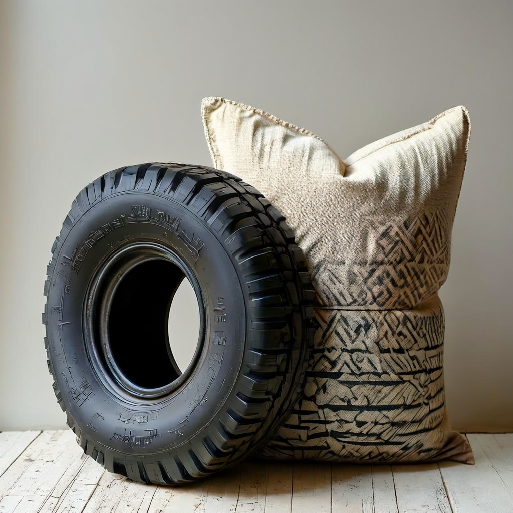 Rubber tire fabric pillow - Search-Guided