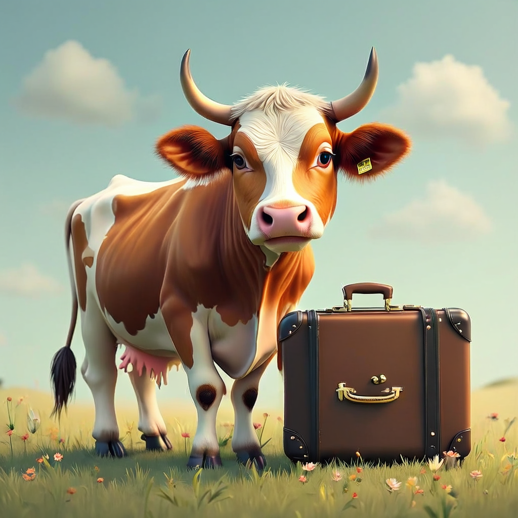 Suitcase right of cow - Search-Guided