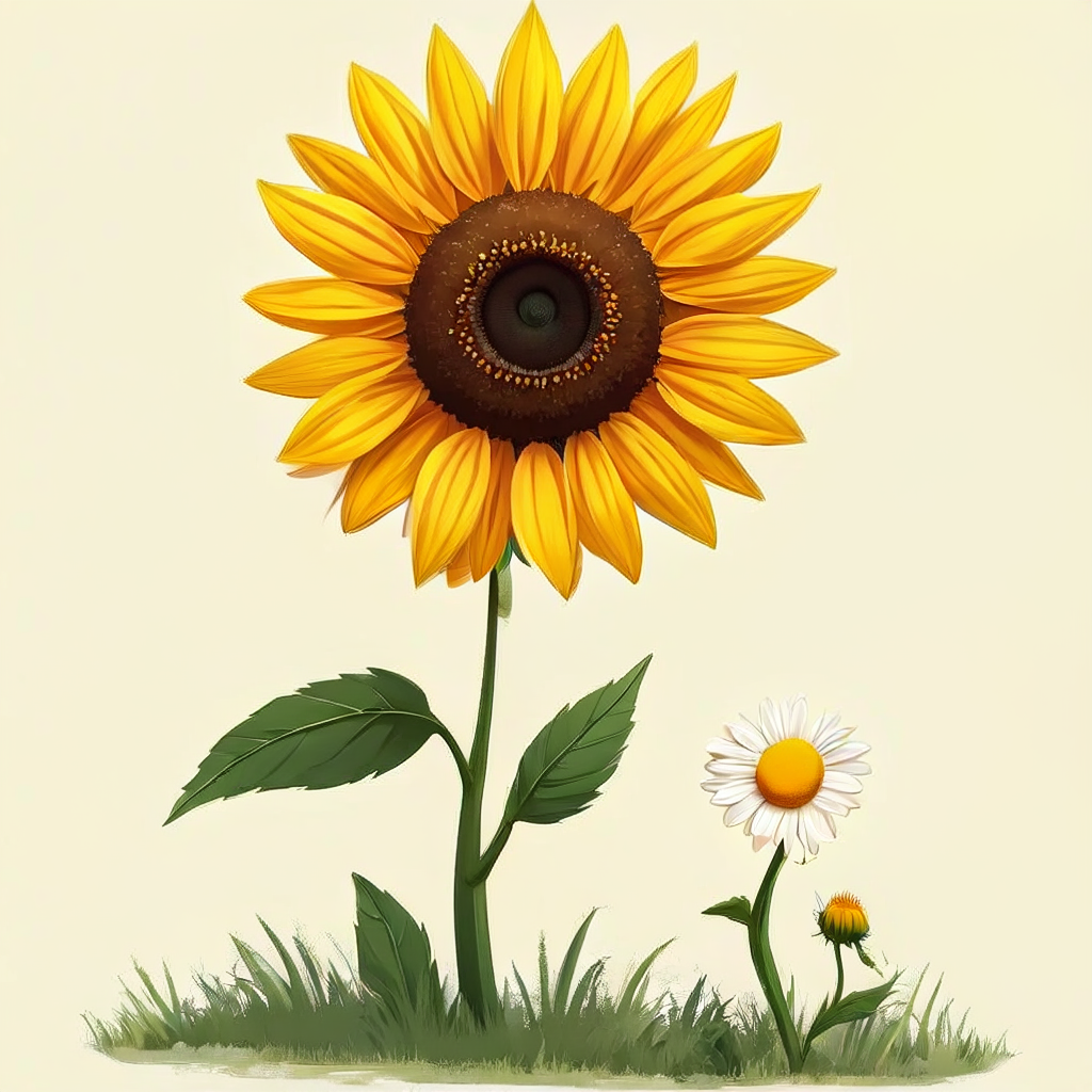 Tall sunflower short daisy - Search-Guided