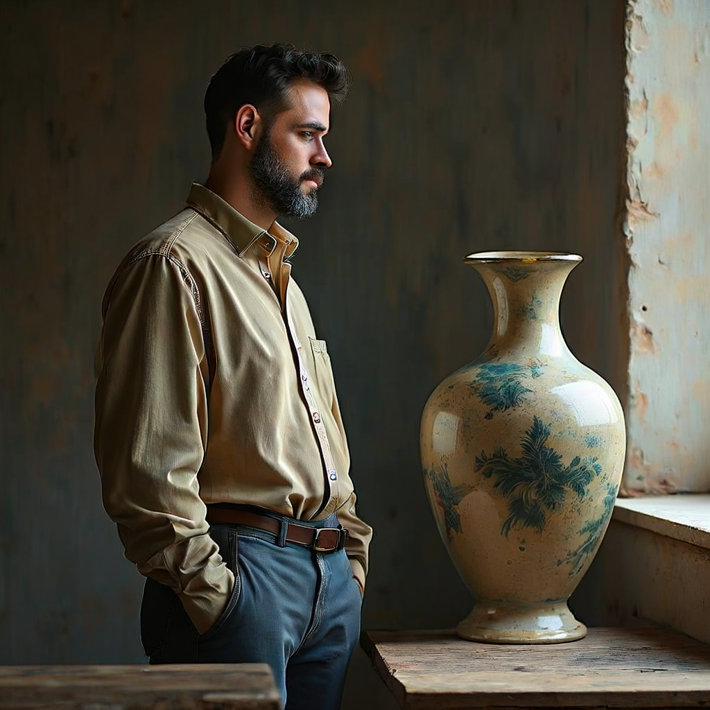 Vase right of man - Search-Guided