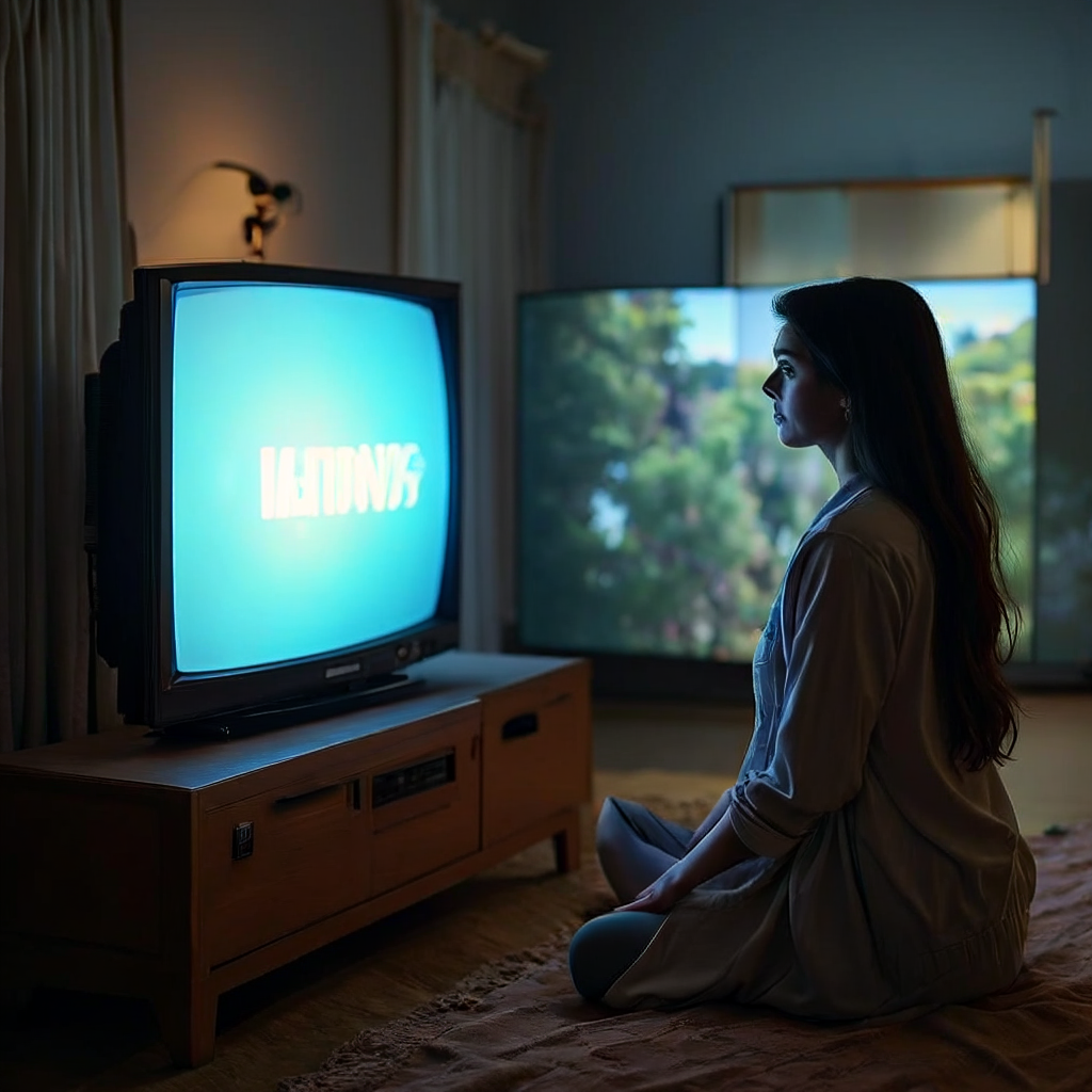 Woman right of TV - Search-Guided