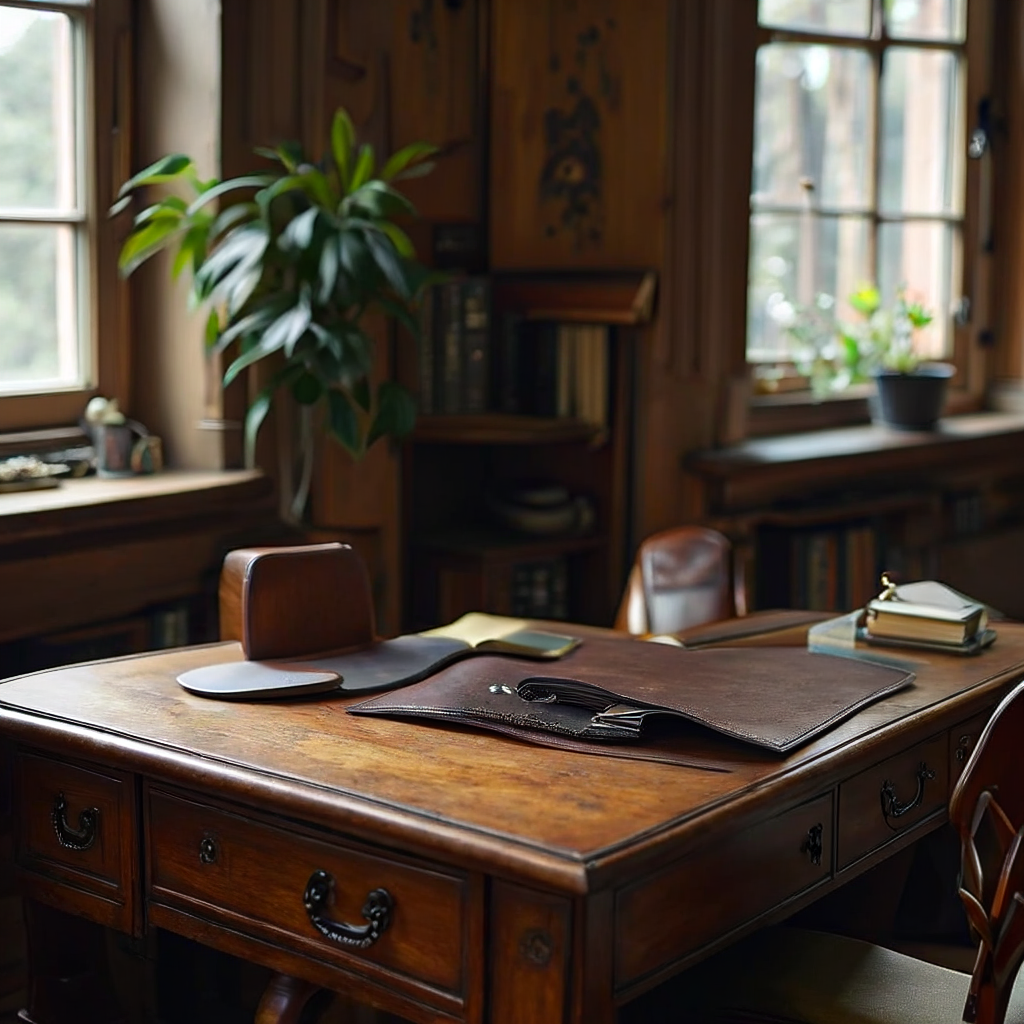 Wooden desk leather jacket - Baseline